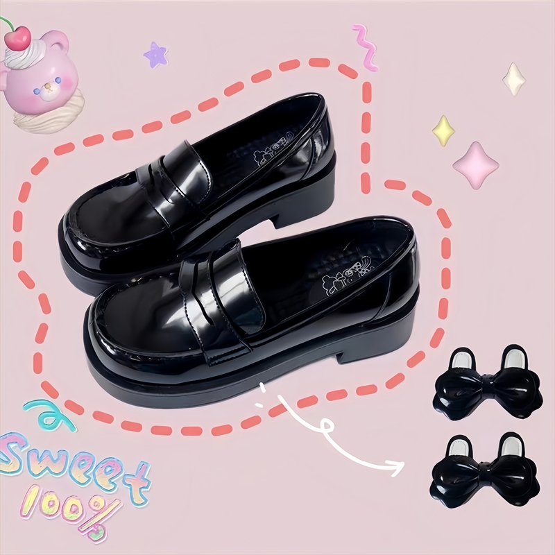 【京泽高校】木马原创秋季小方头jk制服鞋高跟学院风兔耳朵小皮鞋