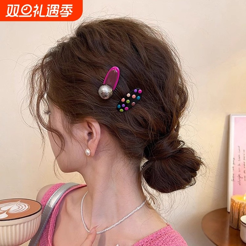 韩国高级感波点发夹鸭嘴夹女时尚百搭侧边夹对夹发饰品2025年新款