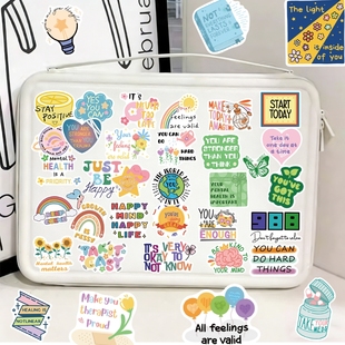 50张心理健康贴纸正能量励志英文句子语录创意卡通图案装 饰笔记本电脑拉杆箱吉他充电宝滑板电动车防水贴纸