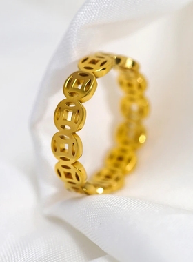 铜钱戒指持久不掉色素圈戒指戒指男士女士寓意招财转运