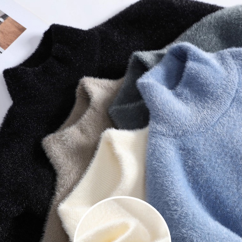 2025秋冬新款半高领仿貂毛衣男士针织打底衫加厚保暖宽松上衣贴身