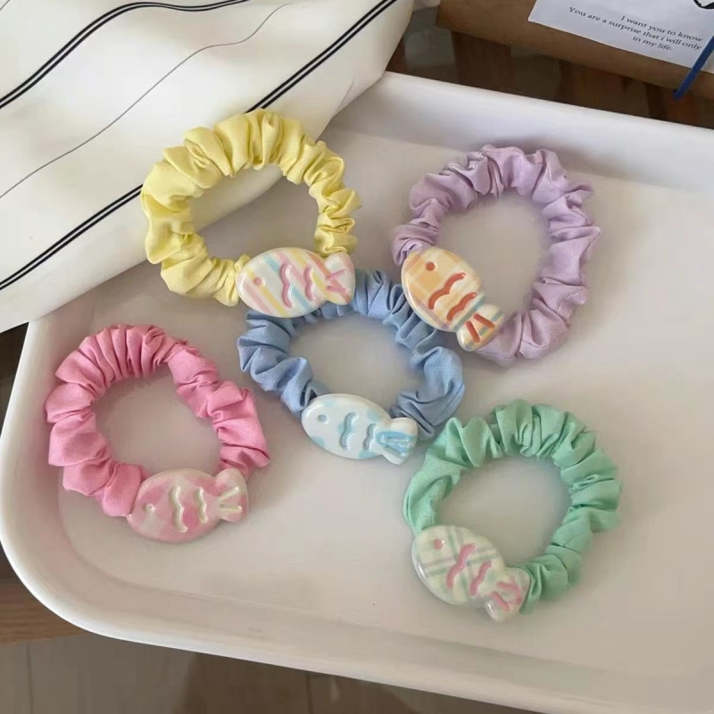 可爱奶油色条纹小鱼发绳小肠圈皮筋头绳少女马卡龙发圈发饰头饰品