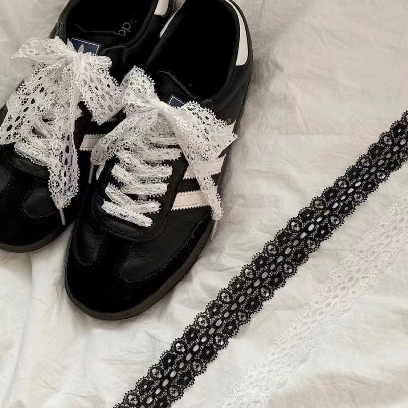 女生蕾丝鞋带芭蕾风镂空适配板鞋德训小白鞋欧莎根雪纺网纱仙鞋子