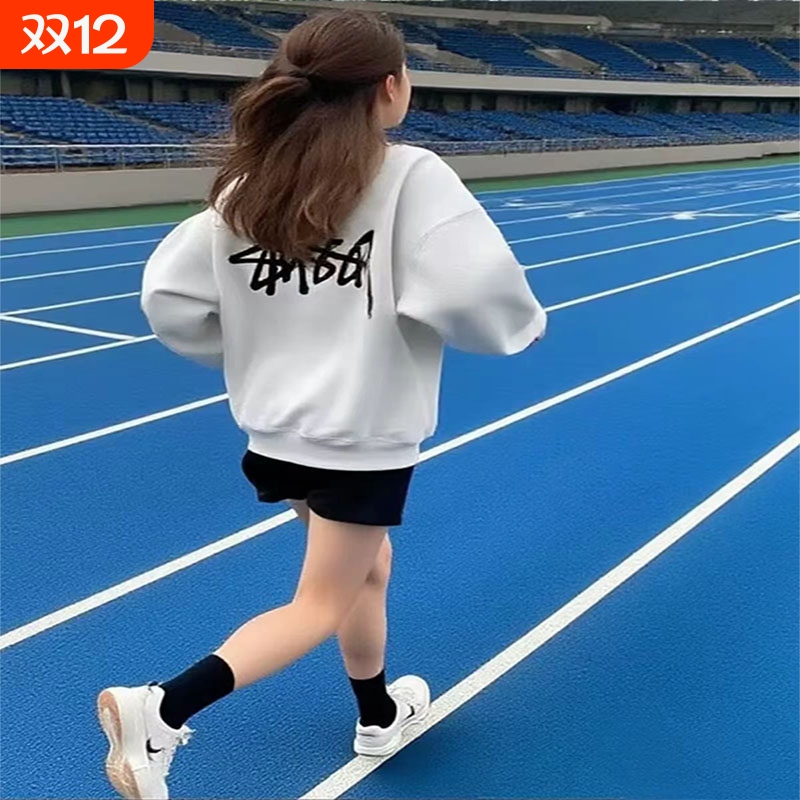 美式潮牌卫衣外套圆领上衣加绒加厚长袖卫衣秋冬男女款重磅毛圈布