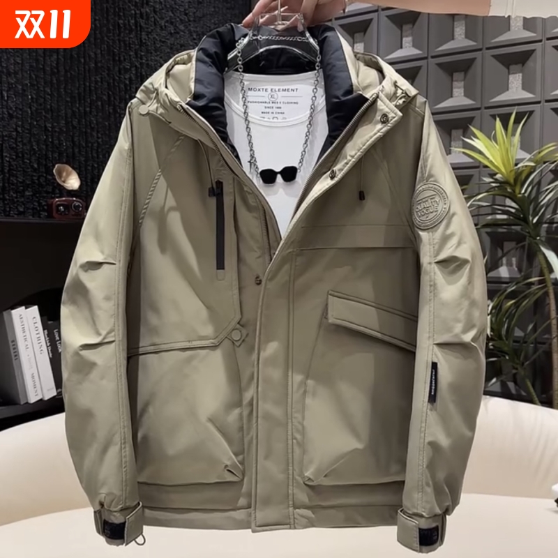 户外冬季男士户外防寒保暖羽绒服上衣连帽工装风冲锋外套休闲百搭