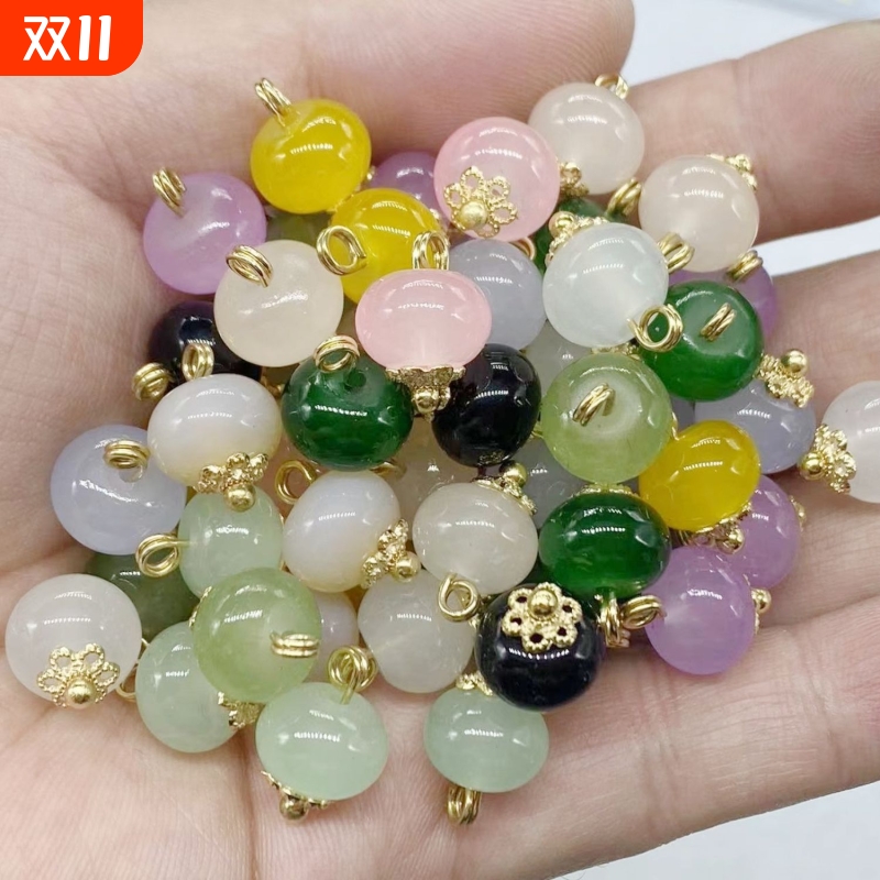 中国风花托玉扣子圆珠