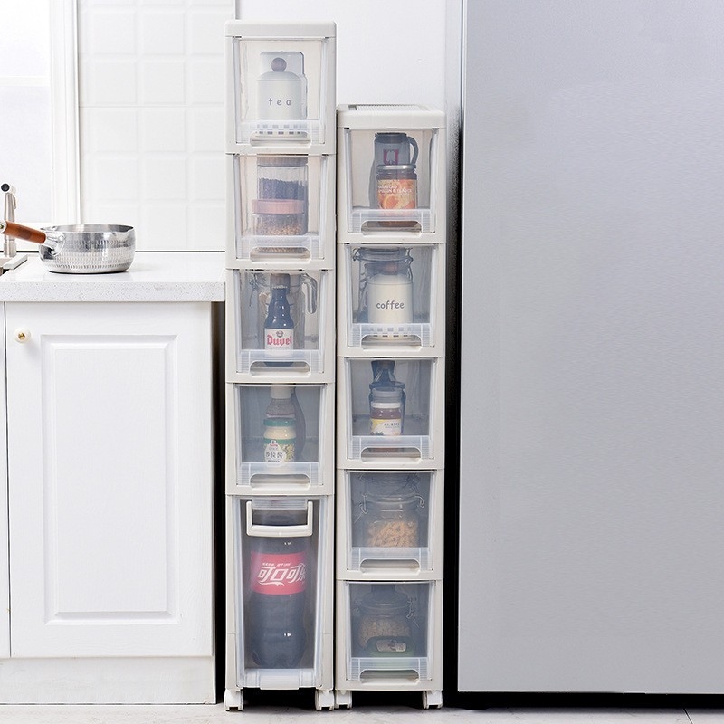 塑料置物架落地式收纳柜文具杂物窄缝隙夹缝带轮抽屉式厨房