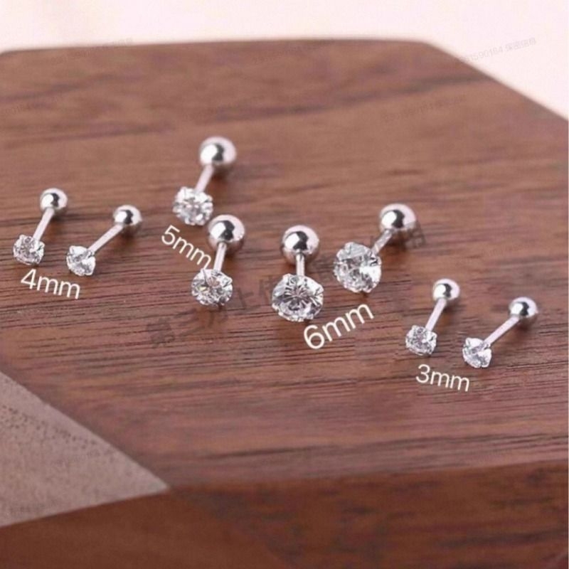 925镀银耳钉女螺丝拧扣养耳洞耳骨钉睡觉免摘高级感耳环耳饰钻石