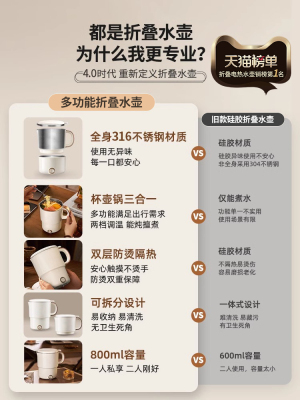 折叠水壶旅行出差便携式烧水壶不锈钢电热水杯迷你家用小型酒店