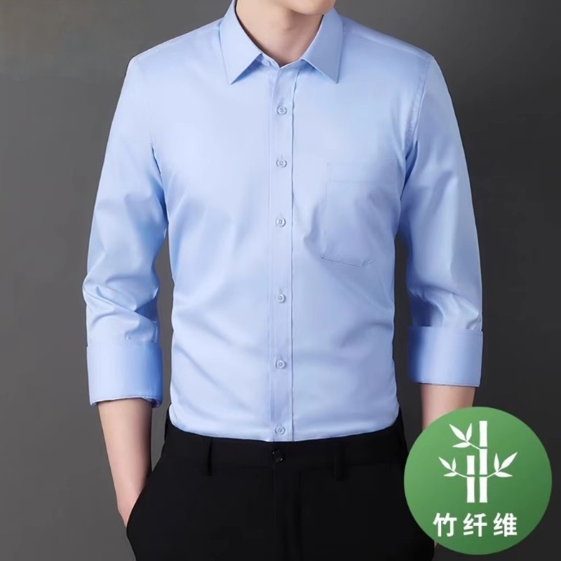 男士长袖秋季蓝色衬衫职业商务正装休闲修身西装白衬衣工装寸抗皱