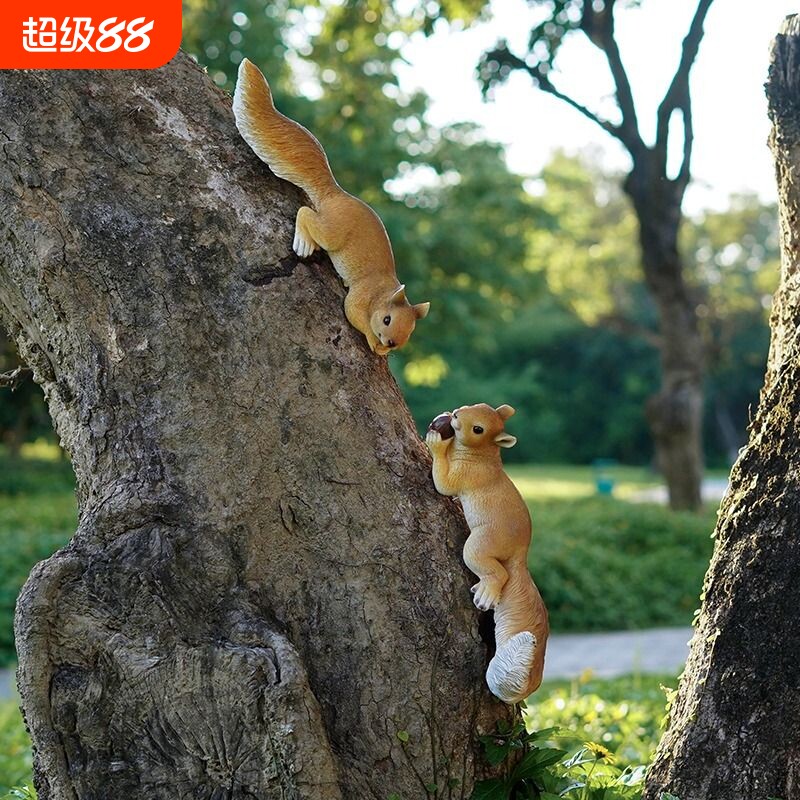 花园庭院装饰创意摆件仿真动物小松鼠户外造景树上挂件景观爬树图片