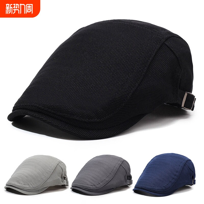 夏天薄款男士鸭舌帽网眼透气遮阳前进帽厨师贝雷帽休闲工作太阳帽