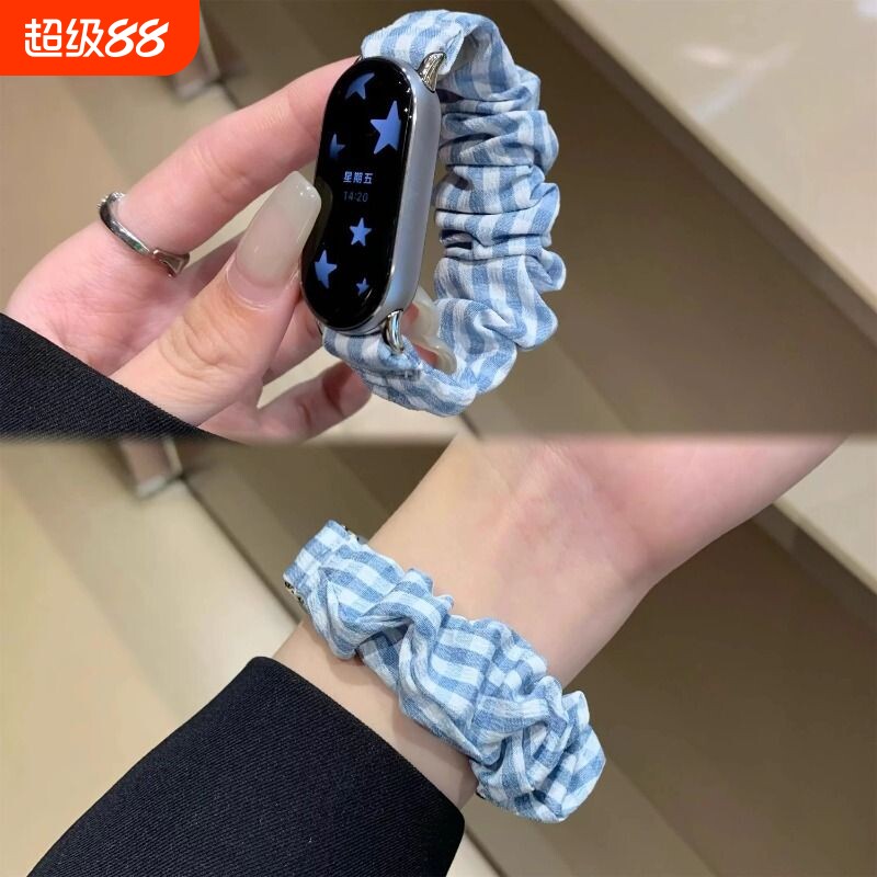 适用小米手环10/9/8腕带NFC新款弹力松紧大肠发圈3/4腕带小米5/6智能手表表带替换7NFC运动个性手表带潮夏天图片