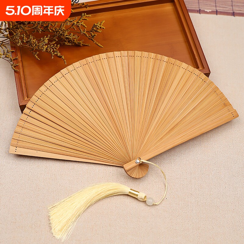 扇子中式折扇古风夏天小巧便携旗袍汉服专用舞蹈扇汉服流苏全竹扇