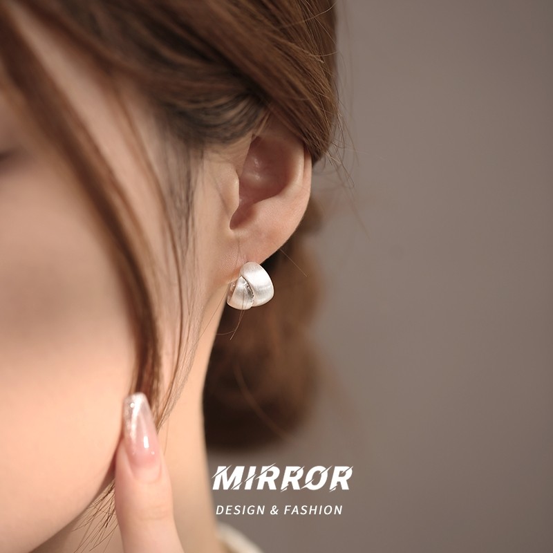 小麋人925纯银拉丝双层交叉耳钉女耳环耳饰轻奢韩国网红气质个性