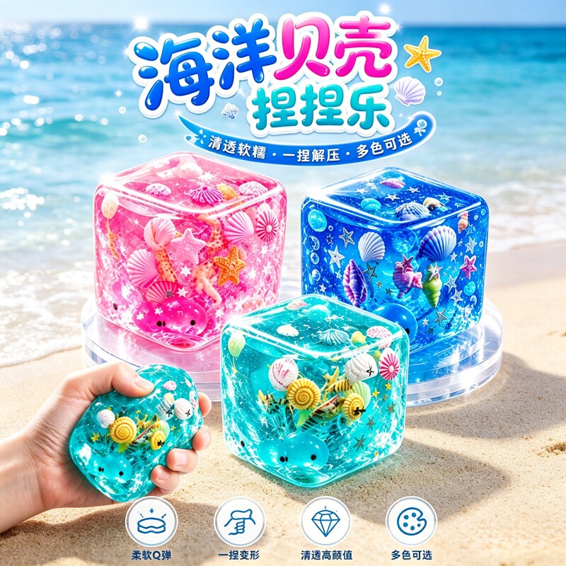 海洋贝壳麦芽糖冰块捏捏乐安全益智减压男女生发泄手作球解压玩具图片