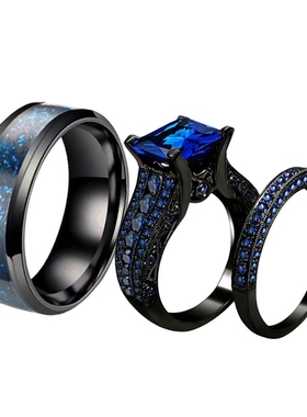 欧美环保不锈钢蓝宝石对戒