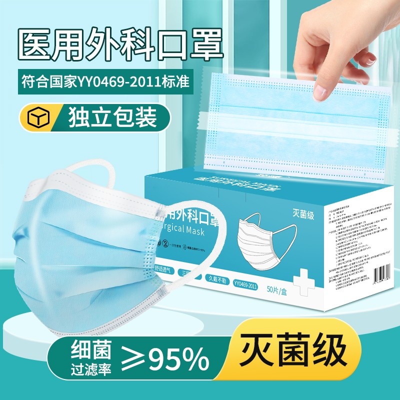 100只医用外科口罩灭菌级一次性医疗官方正品新款成人女单独包装