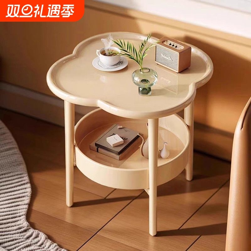 奶油风居家床头柜简约双层储物小茶几客厅沙发边几床头【厂家】