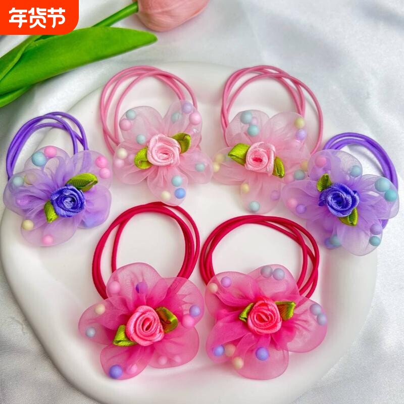 儿童花朵发绳不伤发皮筋高弹力发圈女扎头发头绳小女孩发饰精致