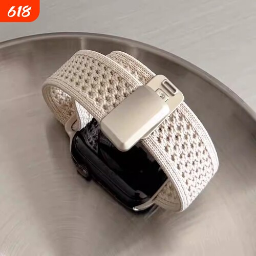 适用苹果iWatch11表带applewatch10手表s9夏季透气款s8编织磁吸扣s7女款智能s5腕表夏季日链se2替换s10代腕带