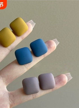 复古方形几何方块耳钉女2025新款爆款耳饰气质港风耳环蓝色紫色