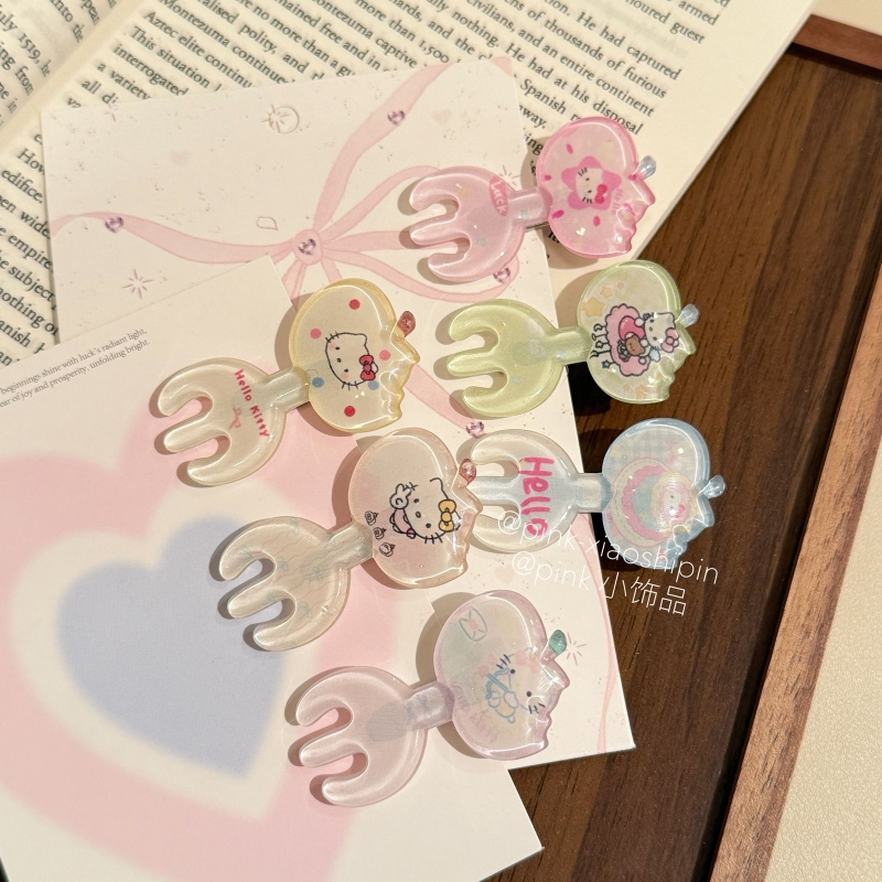 小猫kt苹果叉子发夹ins卡通可爱趣味鸭嘴夹小众清新发饰儿童发夹