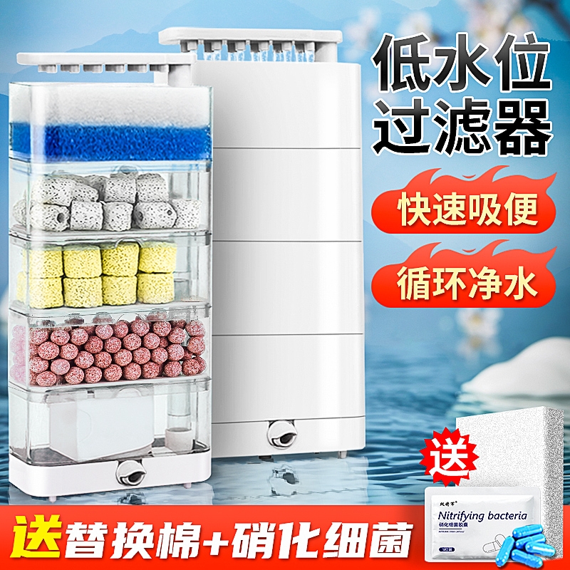 乌龟过滤器鱼缸低水位循环三合一过滤盒小型桶吸粪龟缸净水内置