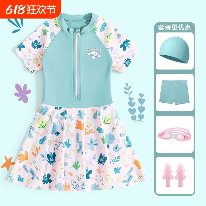 送泳裤速干泳衣套装夏季新款儿童女童连衣裙大童女孩甜美游泳连体
