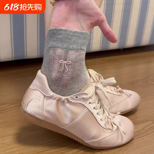 灰色芭蕾风袜子女夏薄款纯棉短袜