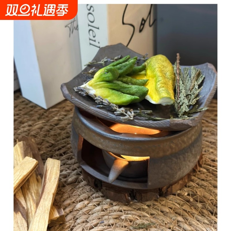 手作日式烘烤炉陶瓷熏香植物雪松香薰炉烤茶炉桌面摆件加热温茶炉