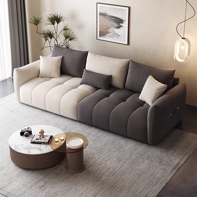 现代简约奶油风客厅时尚布艺沙发直排中小户型出租房民宿公寓沙发