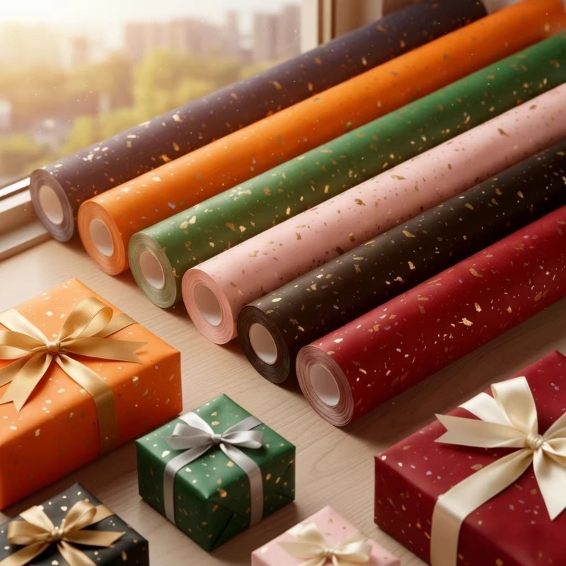 包装纸礼品纸卷筒款洒金生日礼物新年情人节红色喜庆结婚礼盒包装高级感丝带男女生复古超大尺寸礼物ins材料