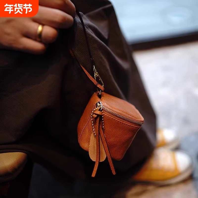 复古迷你真皮质感钥匙包简约时尚耳机挂包锁匙包收纳大容量零钱包