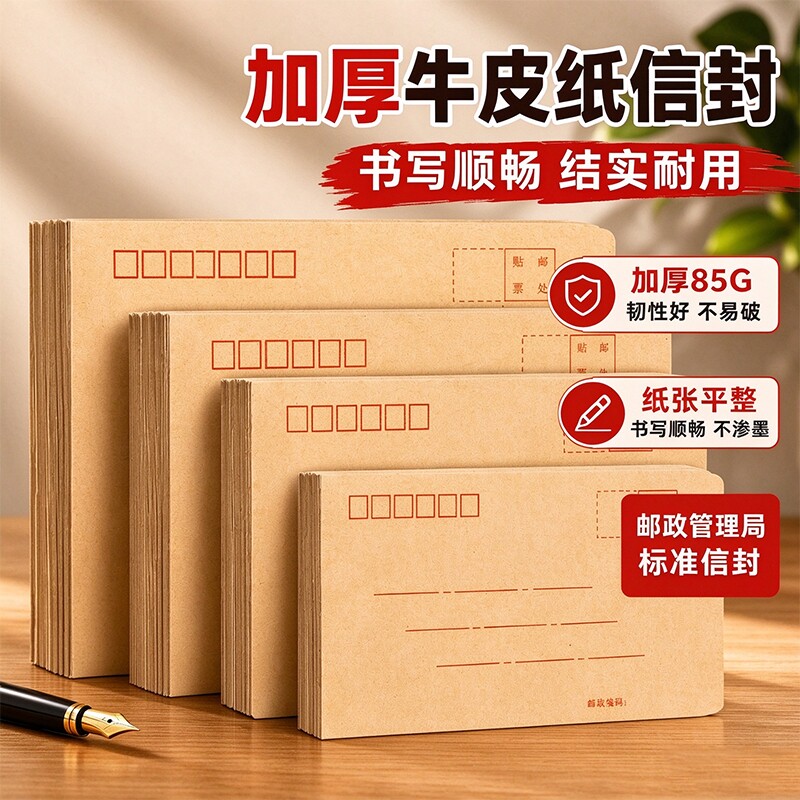 加厚复古邮票邮政信封袋牛皮纸袋信封钱袋子可邮寄黄白色邮局标准白工资袋A4纸发票袋专用信纸人民币特厚票据