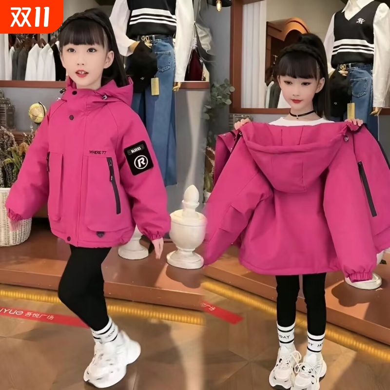 女童夹棉外套秋冬款2025新款冬季女孩棉服中大儿童棉衣加厚派克服