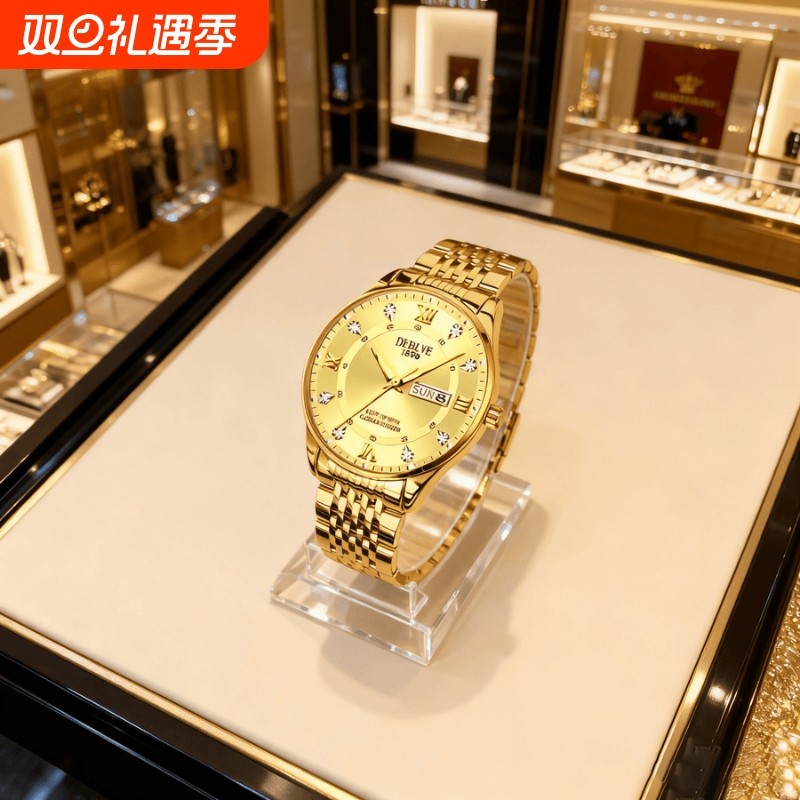 手表男款机械风全自动防水高级感全自动男表数字双日历防水腕表男