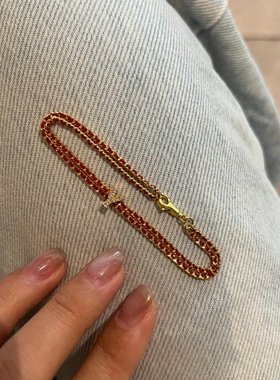 法式复古风双层红绳字母手链女vintage个性百搭手串小众设计手饰