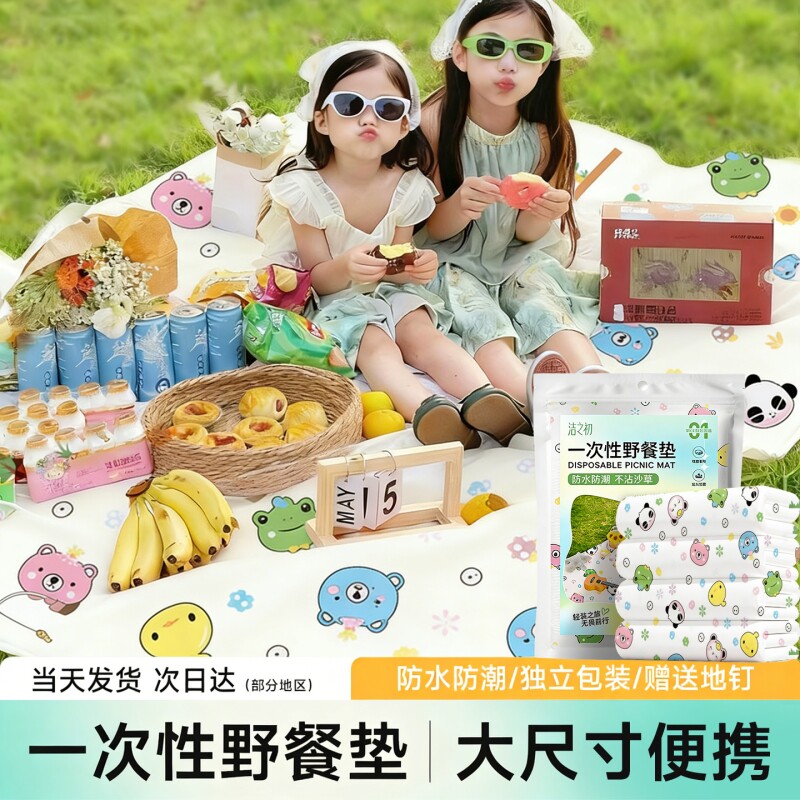 新款一次性野餐垫防潮户外露营野餐布防水加厚垫子便携沙滩垫草垫