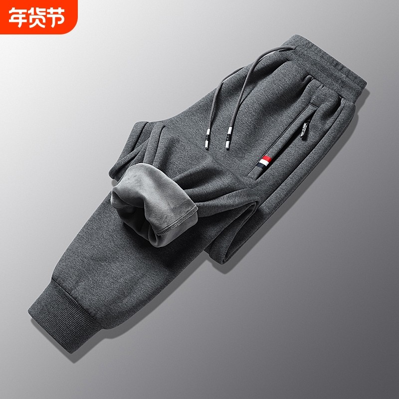 纯棉卫裤子男士休闲长裤新款秋冬季2025加绒加厚保暖束脚运动棉裤