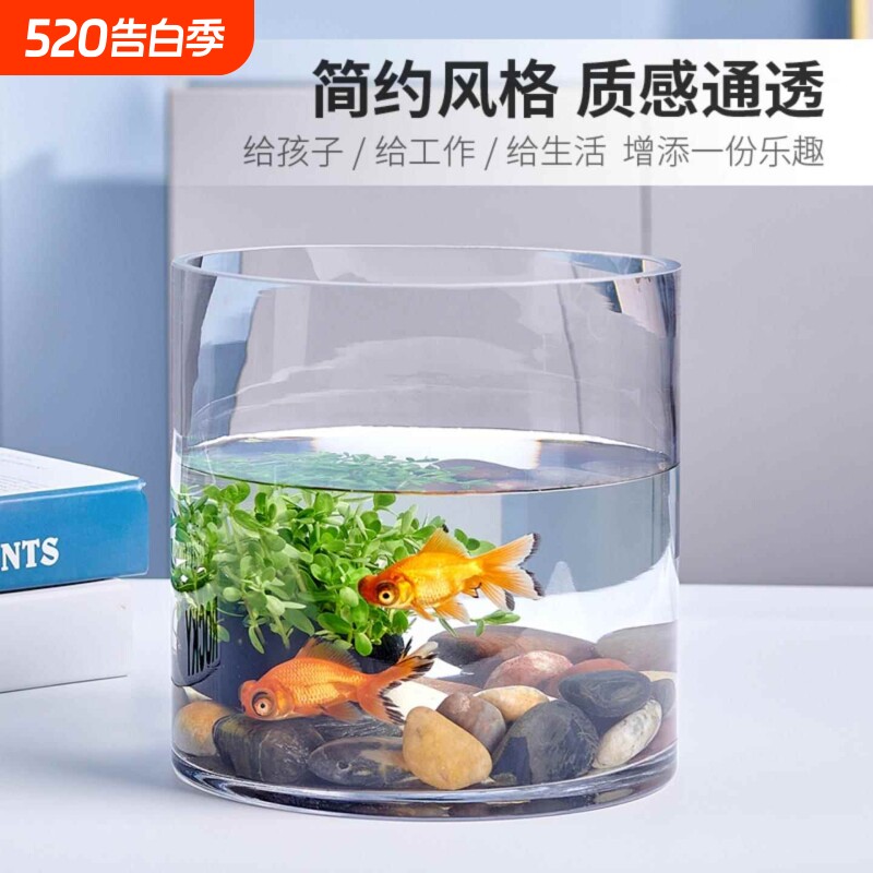 创意客厅金鱼缸玻璃水族箱小型生态圆形圆柱大号乌龟缸造景培装饰