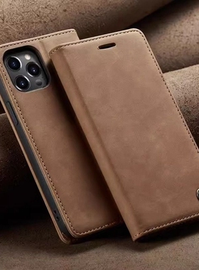 适用苹果16/15promax手机壳新款iPhone14磁吸ip13/11/12pro翻盖皮套xsmax防摔8p/16plus插卡磨砂xr保护套折叠