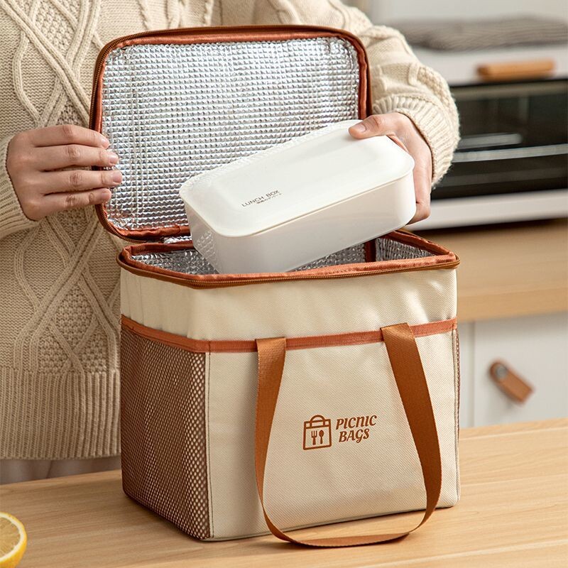 生鲜保温手提袋夏天冷冻保温袋小众设计学生上班族饭盒简约便当包