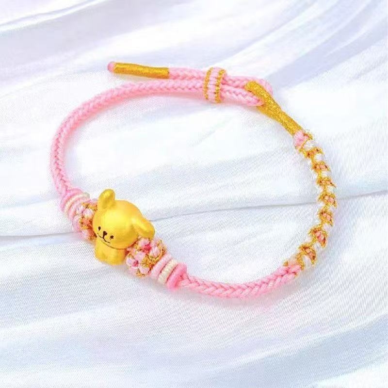 线条狗手链女款可爱小狗编织手绳七夕礼物送女友老婆闺蜜紫金砂