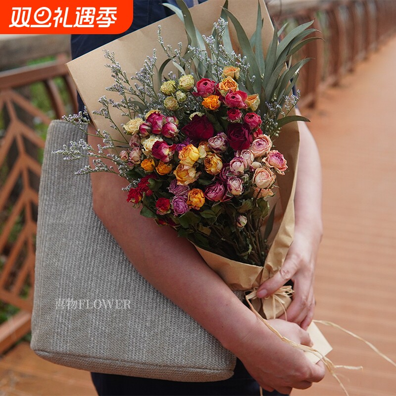 多头玫瑰干花云南干花泡泡真花家居客厅办公装饰花礼物鲜花摆放