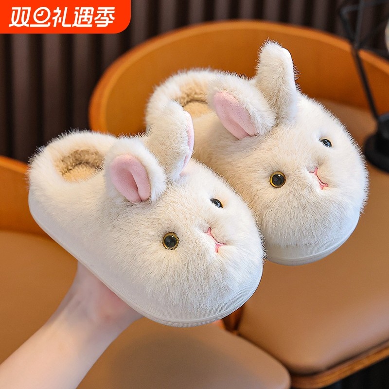 女童棉拖鞋冬季新款室内保暖加绒女孩毛毛鞋家居包头儿童棉拖女秋