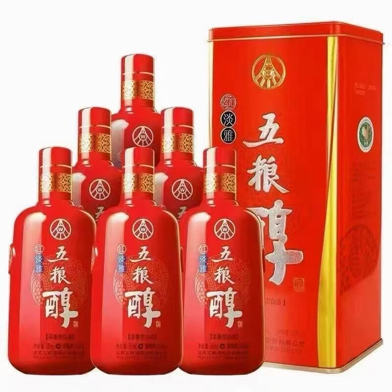 五粮醇红淡雅铁盒50度500mLx6瓶装整箱浓香型白酒批发纯粮高粱