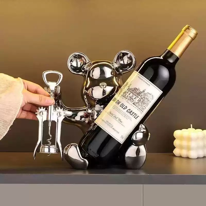 酒架熊轻奢创意高档客厅红酒架摆件酒柜装饰品家居餐桌电视柜摆设