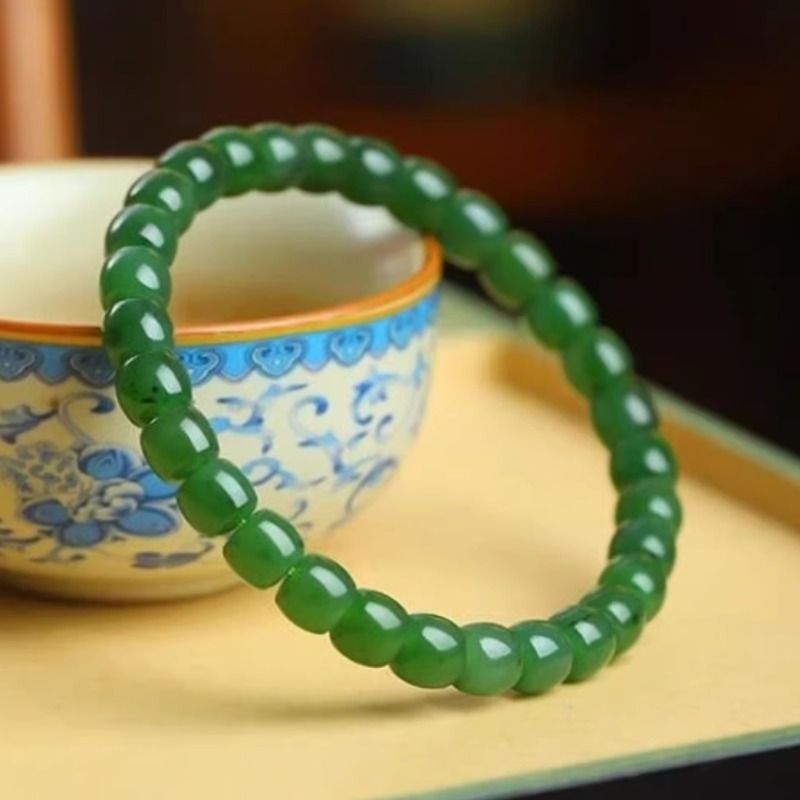 正品新疆和田碧玉手串直切俄料老坑真玉石手链送妈妈女友礼证书