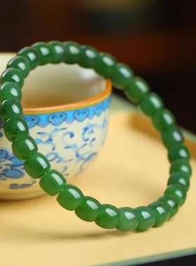 正品新疆和田碧玉手串直切俄料老坑真玉石手链送妈妈女友礼证书